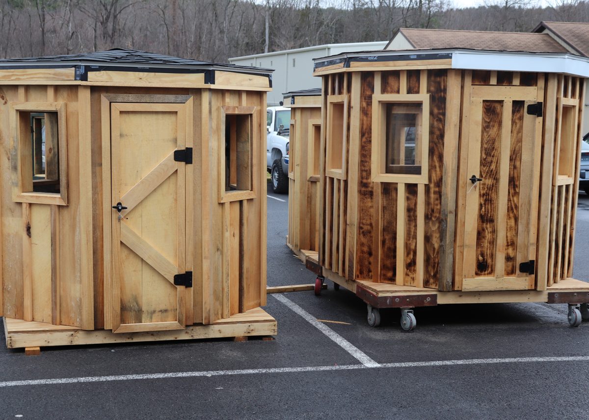 Hunting blinds offer a 360-degree view of advanced construction practices to Building Trades students