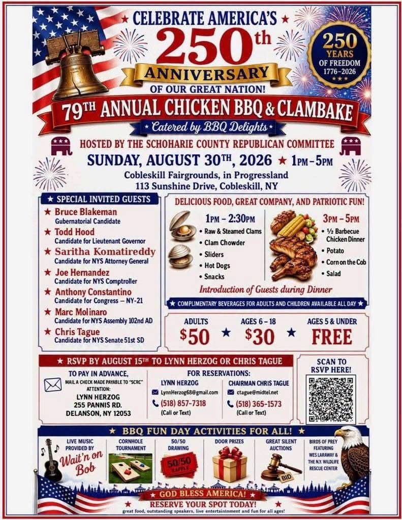 Schoharie County NY Republican Committee 79th Annual Clambake & Chicken BBQ
