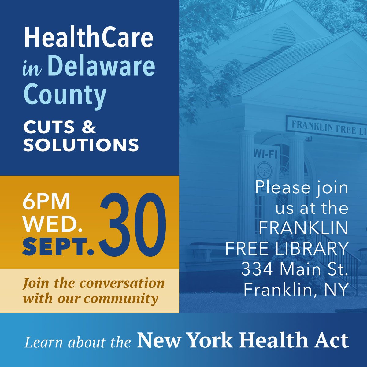 The New York Health Act Explained: Wednesday, September 30, 6 p.m. at the Franklin Free Library