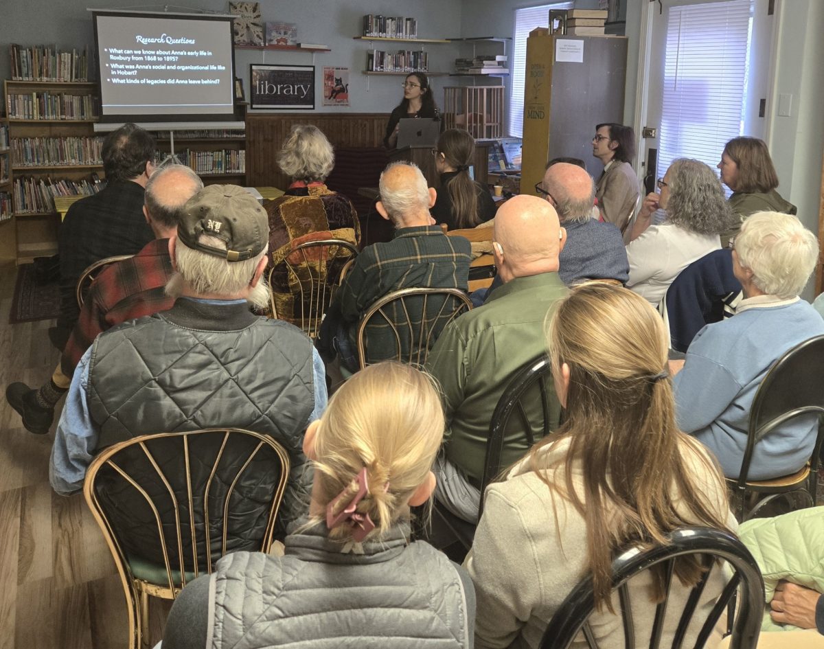 Crowd Packs Hobart Exchange for Anna Carroll Talk by Professor
